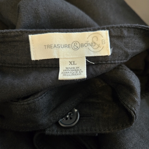 Tresure-Bond Womens Midi Skirt Sz XL Linen Blend Lined Pockets Front Button - Picture 9 of 11